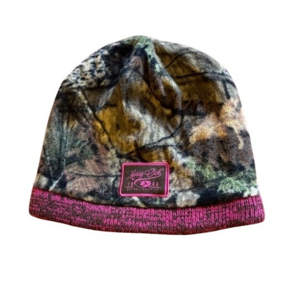 Mossy Oak Camo Fleece Beanie Hat Pink Knit Trim One Size Women Hunting Winter